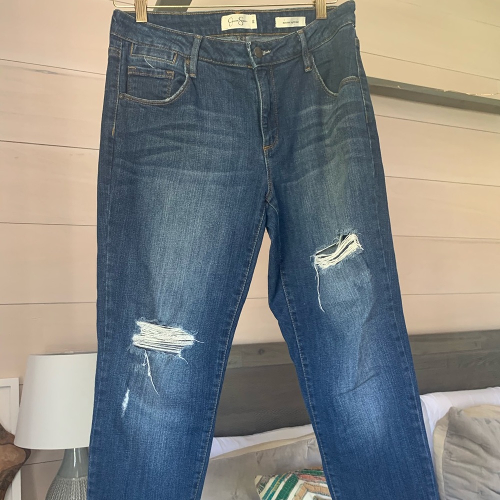 Jessica Simpson boyfriend distressed jeans
